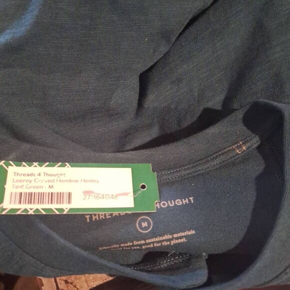 Threads 4 Thought Mens Leeroy Curved Hemline Henley Dark Green Size Medium NEW - Picture 3 of 5